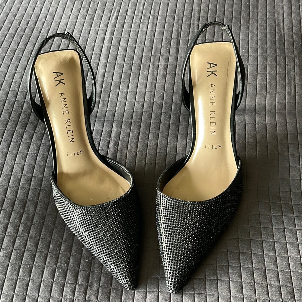 Ann Klein black rhinestone sling backs. Size 7 1/2 worn twice.